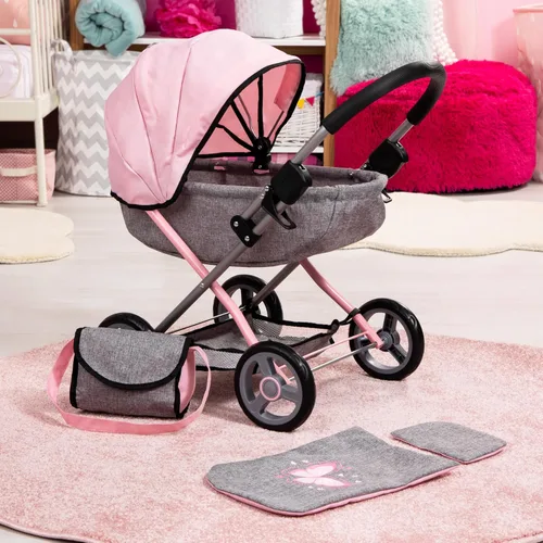 Miniatura 5 de Bayer: Juego de cochecito de muñeca bebé 4 en 1 Conjunto acogedor - Muñecas hasta 45.72 cm (Rosa/Gris) Muñecas bebé Fingir Vestirse Accesorio