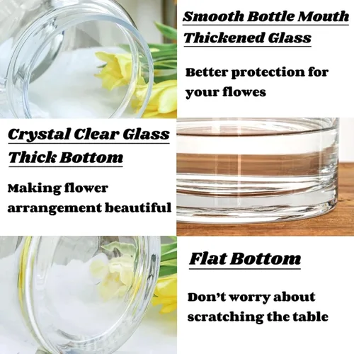 Miniatura 4 de BLOFLO - Jarrón de vidrio transparente, florero grande de vidrio de 7 pulgadas para flores, jarrones modernos de vidrio grueso para centros de mesa