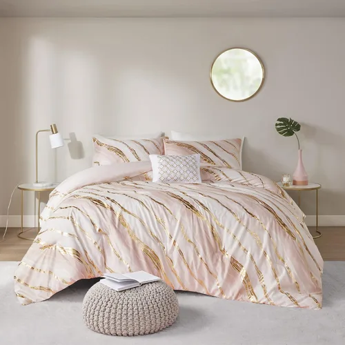 Miniatura 17 de Comfort Spaces Vivian juego de edredón ultra suave para todas las estaciones, ligero y moderno, ropa de cama con estampado geométrico, metálico