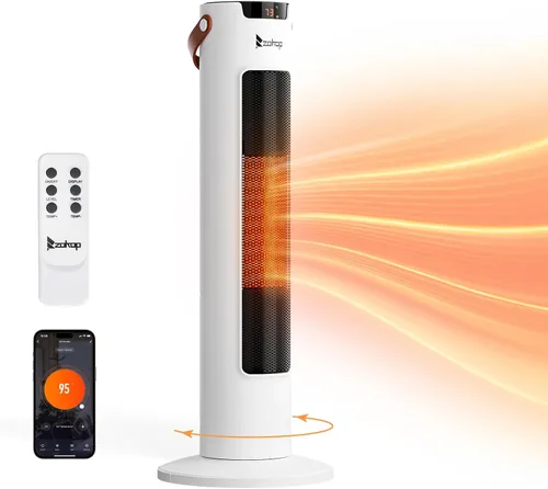 Calentador de Espacio Eléctrico de 1500W con Control Remoto y por APP, Calentador de Torre de 24" con Oscilación, Temporizador, Termostato