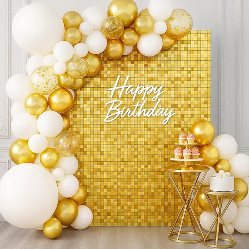 Miniatura 8 de EMART Fondo de pared plateado brillante, 12 paneles de lentejuelas personalizados, fondo de decoración con purpurina para boda, graduación