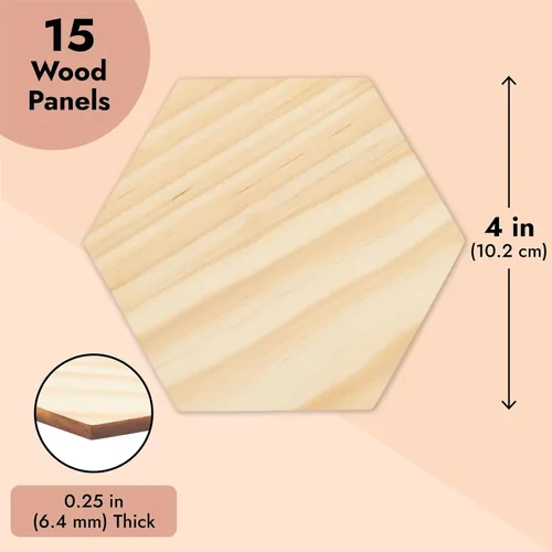 Miniatura 3 de Paquete de 15 recortes hexagonales de madera sin terminar para manualidades, 1/4 pulgadas de grosor para quemar madera, grabado (3.27 x 4.88 x 5.91)