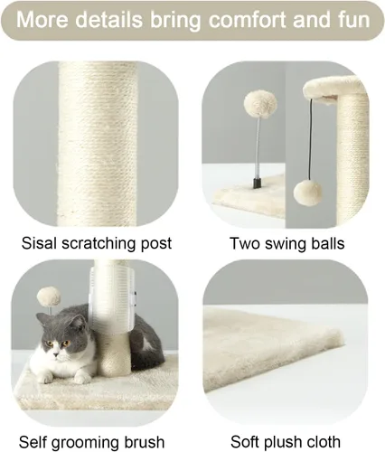 Miniatura 4 de PEEKAB Poste rascador para gatos de 32 pulgadas de alto, postes rascadores de cuerda de sisal con bola colgante y cepillo de auto-masaje, rascador