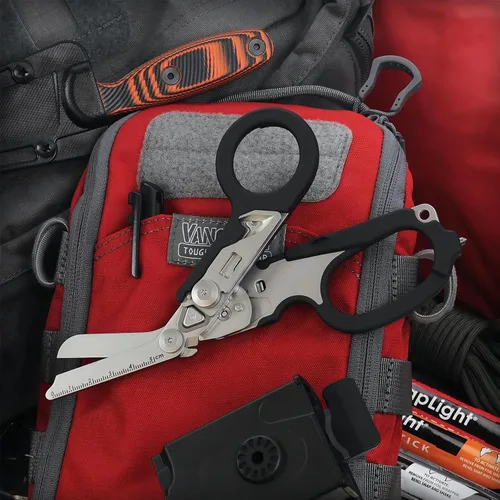 Miniatura 8 de Tijeras de trauma multifuncionales 6 en 1 plegables con funda negra, entornos extremos respuesta de emergencia, trauma cizalla para enfermeras, Negro