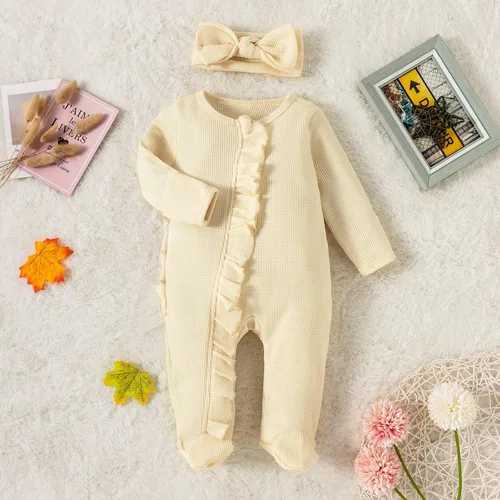 Miniatura 3 de Ropa para bebé recién nacida, con volantes, con cremallera, para llegar a casa, ropa de otoñoinvierno de 0 a 12 meses