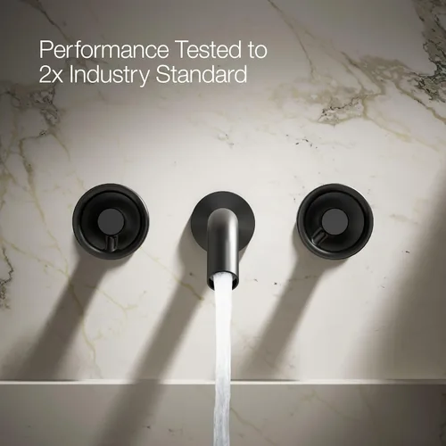 Miniatura 3 de KOHLER Componentes montaje en pared grifo de lavabo de baño con manijas industriales Mate negro