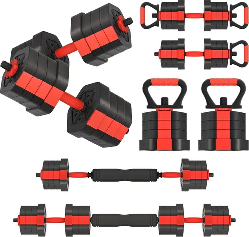 Miniatura 17 de VIVITORY Juego de mancuernas de pesos ajustables, pesas libres con conector, juego de mancuernas ajustables antideslizantes, barra para gimnasio