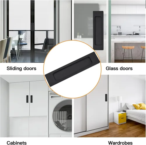 Miniatura 6 de Morobor Tiradores rectangulares autoadhesivos para puerta corredera, 2 unidades, aleación de aluminio negro mate, mango sin perforaciones