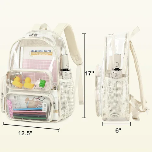 Miniatura 3 de CAMTOP Mochila transparente resistente y transparente para estudiantes, escuela, trabajo, festival, viajes, deportes, Beige, Mediana, Camtop Mochila