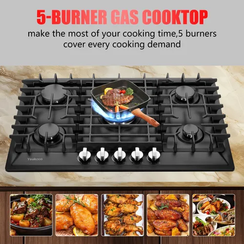 Miniatura 4 de Cocina de gas de 30 pulgadas, estufa de gas integrada de 5 quemadores de acero inoxidable, estufa de gas convertible a propano/gas natural, estufa