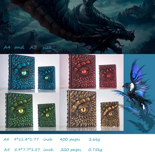 Miniatura 6 de Diario 3D en relieve de ojo de dragón en relieve, cuaderno grabado de resina, cuaderno Dnd para los amantes de los dragones, papel en blanco, bloc
