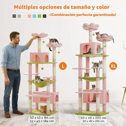 Miniatura 7 de PAWZ Road Árbol de flores para gatos, torre grande para gatos de 72 pulgadas con hamaca de marco de acero y 7 postes rascadores, árbol alto para Rosa