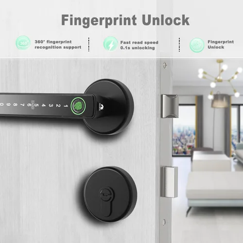 Miniatura 3 de Juego de cerradura inteligente para puerta, huella digital, código de acceso, tarjetas, control de aplicación, cerrojo de entrada sin llave con asa