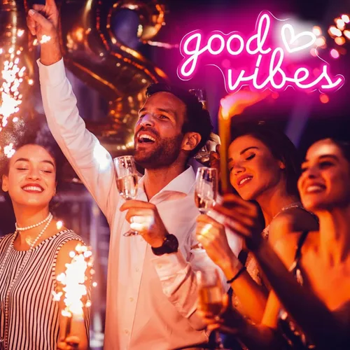 Miniatura 3 de HOHOSIGN Letrero de Neón Good Vibes para Decoración de Pared Letrero de Luces de Neón, 16"x8" Corazón y Good Vibes Letreros LED para Pared