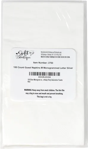 Miniatura 7 de Gift Boutique 100 Servilletas de Papel Desechables con Monograma Plateado sobre Blanco para Invitados, Letra M, Elegante Servilleta de Mano