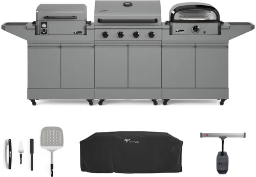 Miniatura 24 de Tytus Anaheim 4-Burner Gas Grill with Prep Cart and Charcoal Grill + Cover, Light, Griddle Insert - Modular Outdoor Kitchen, Quick Assembly, Outdoor