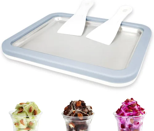 Máquina para Hacer Helados Enrollados Máquina de Helado Instantáneo con 2 Espátulas Placa de Yogur Congelado Casero DIY Bandeja Instantánea para