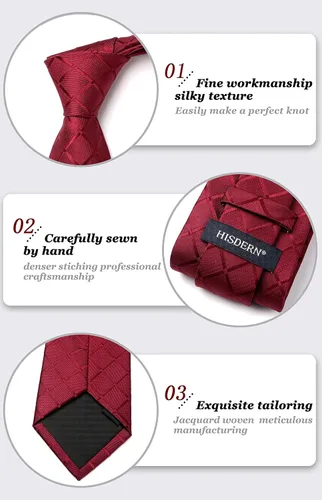 Miniatura 199 de HISDERN Conjunto de corbata a cuadros a cuadros pañuelo tejido clásico formal para hombre corbata y bolsillo cuadrado