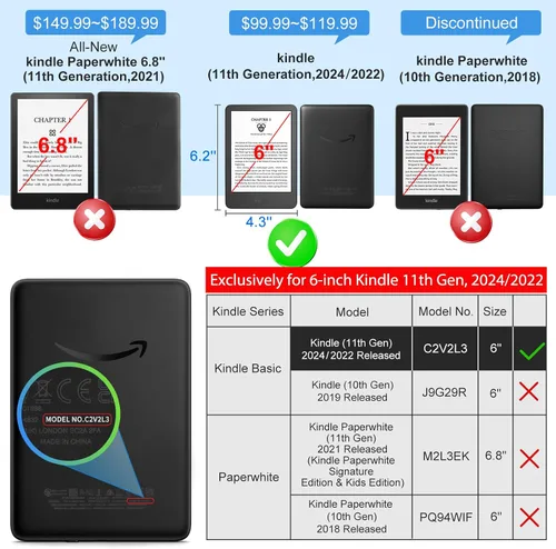 Miniatura 2 de CoBak Case for 6" E-Reader - PU Leather Smart Cover with Auto Sleep/Wake & Hand Strap