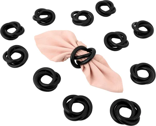 Miniatura 7 de Juego de 12 Servilleteros de Madera de Tres Anillos - Abrazaderas Portaservilletas para Decoración de Mesa de Comedor - Anillos Rústicos Modernos