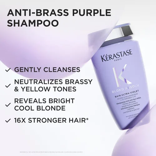 Miniatura 2 de Kerastase Blond Absolu Champú morado ultra violeta Para cabello aclarado, resaltado y gris Neutraliza los matices cobrizos y amarillos Hidrata