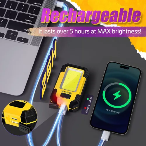 Miniatura 3 de WARSUN 3 piezas de luces de trabajo LED recargables, luz mecánica magnética portátil para reparación de automóviles, camping, 30 W, 1200 lúmenes
