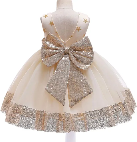 Miniatura 5 de Vestido de bebé de 12M-6Y con lentejuelas, lazo, flores, encaje, boda, concurso, tutú, vestido con gorro
