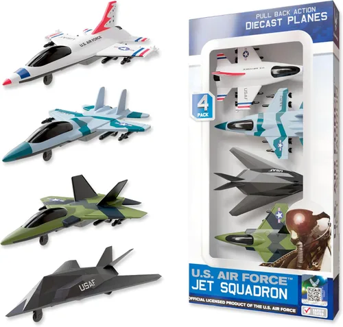 Miniatura 9 de Escuadrón de aviones de juguete de la Fuerza Aérea de los Estados Unidos de 4 paquetes, aviones de combate militares con retroceso, modelos