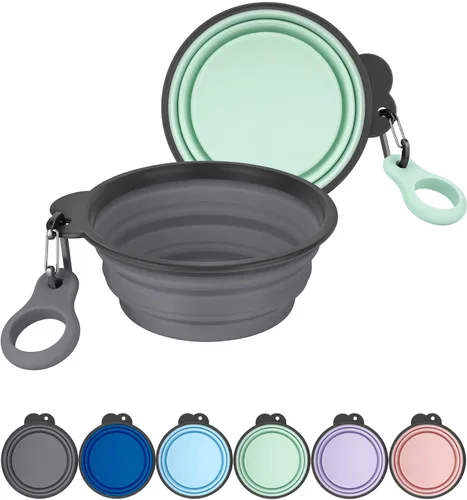 Miniatura 15 de Aonkey Tazones plegables para perros con portabotellas, paquete de 2 cuencos de agua para perros de viaje con mosquetón mejorado, borde moldeado