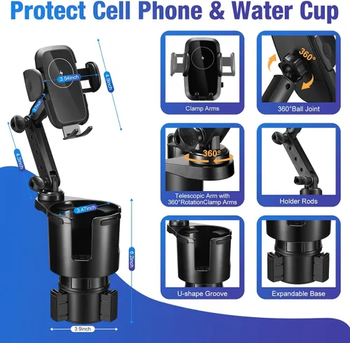 Miniatura 4 de This Hill Soporte para Tazas con Cargador de Teléfono, Carga Rápida de 15W con Sujeción Automática, Soporte de Teléfono para Cargador de Portavasos