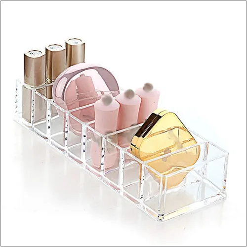 Miniatura 2 de Organizador compacto de acrílico transparente con 8 ranuras, soporte organizador de maquillaje para tocador, organizador de maquillaje desmontable