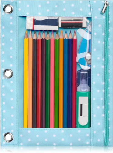 Miniatura 12 de Forvencer Estuche para lápices de 3 anillas, estuche transparente con cremallera suave, bolsa de lápices de gran capacidad con 3 ojales reforzados