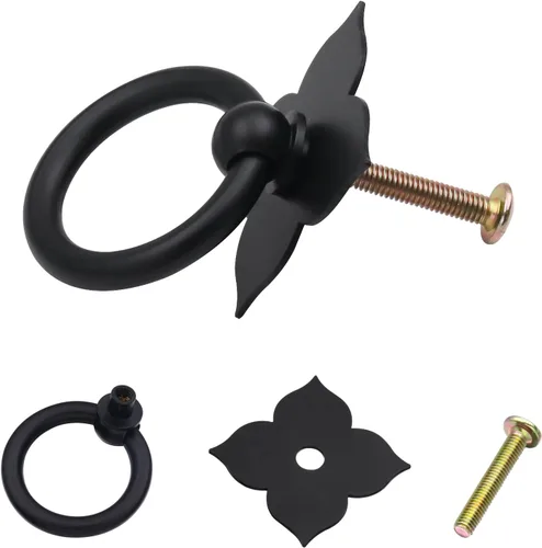 Miniatura 3 de Paquete de 4 tiradores de latón para gabinete, anillos de cajón, pomos antiguos de un solo agujero de cobre para muebles, armario, armario, caja