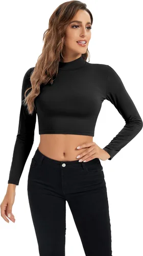 Miniatura 4 de Camisetas cortas de manga larga para mujer, ligeras, con cuello alto falso, capa base
