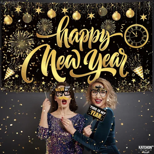 Miniatura 7 de KatchOn, Suministros para fiesta de Año Nuevo 2026 – Paquete de 32 Cartel de Feliz Año Nuevo, accesorios de cabina de fotos de NYE