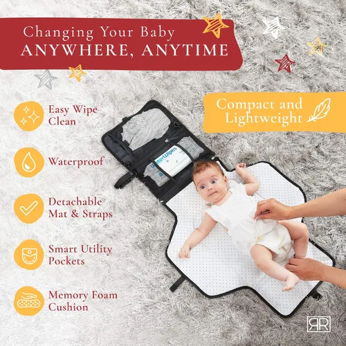 Miniatura 2 de Cambiador de pañales portátil impermeable – B0NUS Bolsa aislada para biberón, embrague de pañales 2 en 1 y cambiador, cambiador portátil de limpieza