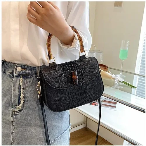 Miniatura 5 de Bolso de mano de cuero artificial de bambú con asa superior para mujer, elegante bolso de noche, regalo para mujer, hecho a mano