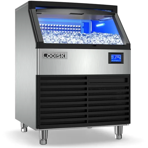 Coolski Máquina comercial para hacer hielo de 200 libras/24 horas, máquina de hielo debajo del mostrador de 26 pulgadas con capacidad de