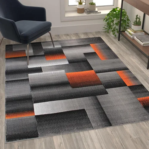 Miniatura 30 de Flash Furniture Elio Collection - Alfombra de área con patrón de bloques de color, alfombra de olefina azul de pelo alto, alfombra de área de 2 x 3