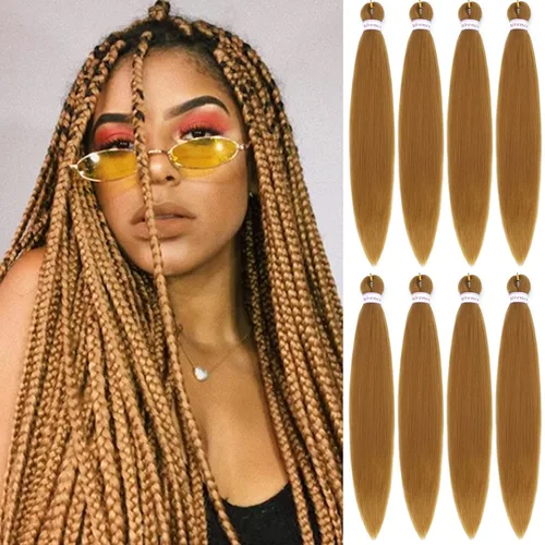 Miniatura 28 de Alrence Cabello estirado para hacer trenzas, trenza larga de 30 pulgadas, 8 paquetes, extensiones profesionales de trenzado de cabello sintético, 1b#