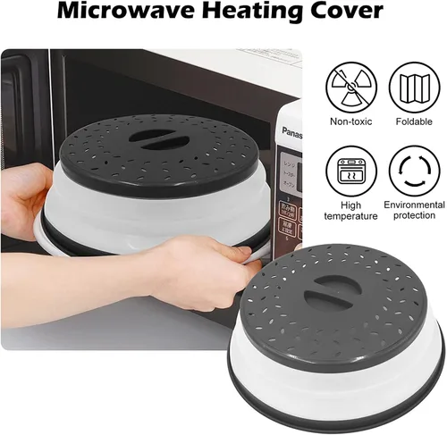 Miniatura 5 de Cubierta para placa de microondas de 10.5 pulgadas, redonda, ventilada, plegable, a prueba de salpicaduras con mango de fácil agarre, apta