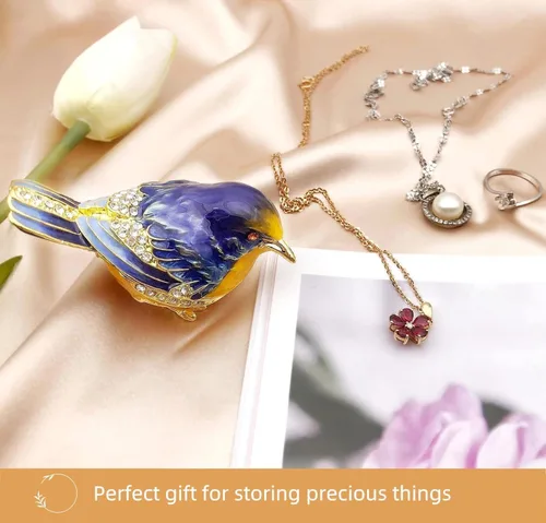 Miniatura 5 de JWT Astyle Starling Bird - Cajas de joyería con bisagras y cristales esmaltados. Regalos para amantes de los pájaros para mujeres. Caja