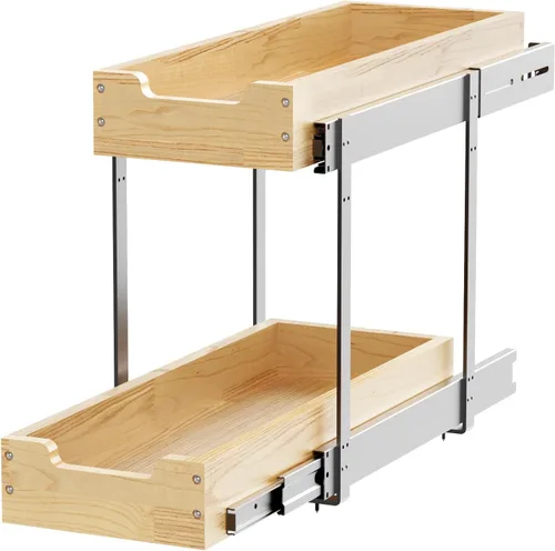 Miniatura 5 de Sikarou Organizador de armario extraíble de madera, 2 lazos de 9 pulgadas de ancho x 21 pulgadas de profundidad, cajones deslizantes resistentes