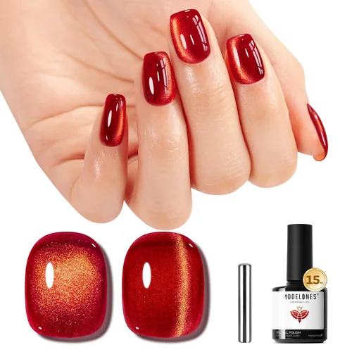 Miniatura 47 de Modelones Esmalte de uñas de gel ojo de gato arco iris con lentejuelas plateadas holográficas, esmalte de uñas de gel 9D con barra magnética, apto