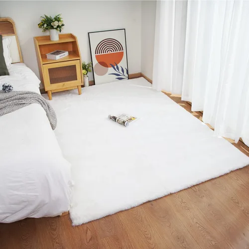 Miniatura 25 de Ghouse Alfombra ultrasuave de pelo sintético de conejo, alfombras lavables a máquina para dormitorio, alfombras esponjosas para sala de estar, Blanco