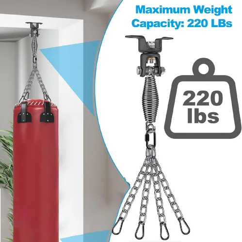Miniatura 4 de BeneLabel Heavy Bag Ceiling Mount with Spring & Chains 360° Rotation Punching Bag Ceiling Hanger with Bearings Boxing Bags Holder Hardware with 2