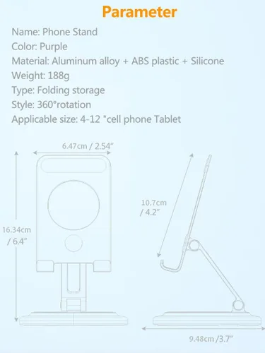 Miniatura 7 de Aluminum Dual Folding Cell Phone Stand, 360° Rotation Fully Adjustable Foldable Tablet Stand, Compatible with iPhone 13, 14 Pro Max, SE, XR, Samsung