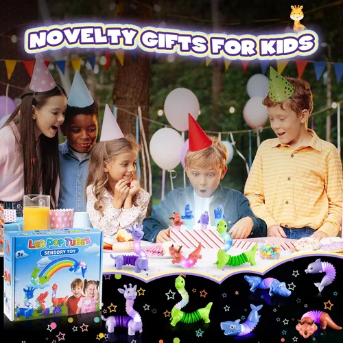 Miniatura 7 de Delighkidz Juguetes antiestrés de animales para niños pequeños: 6 tubos LED de animales para niños de 3, 4, 5, 6, 7, 8 años, regalos de cumpleaños
