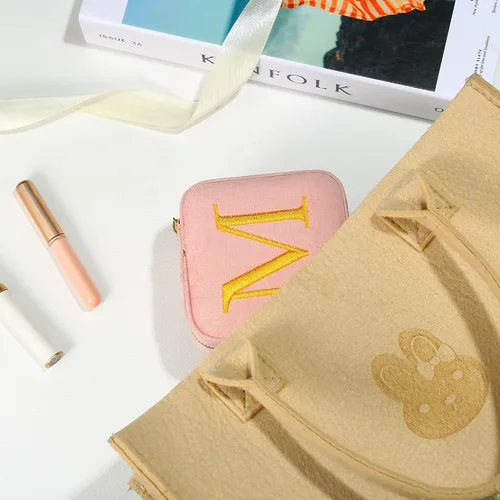 Miniatura 7 de Organizador de joyas de terciopelo de felpa, soporte de joyería rosa, caja de joyería pequeña, monograma, vacaciones y viajes, regalos de cumpleaños
