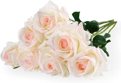 Miniatura 17 de Eyamumo 7 rosas artificiales, flores artificiales de seda sintética, flores falsas de tacto real, decoración de bricolaje para bodas, fiestas